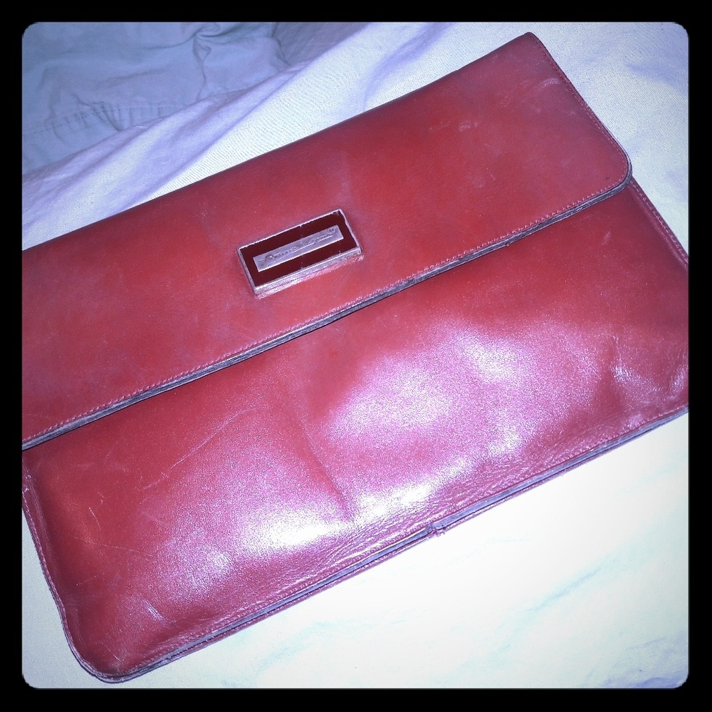 Leather cognac clutch